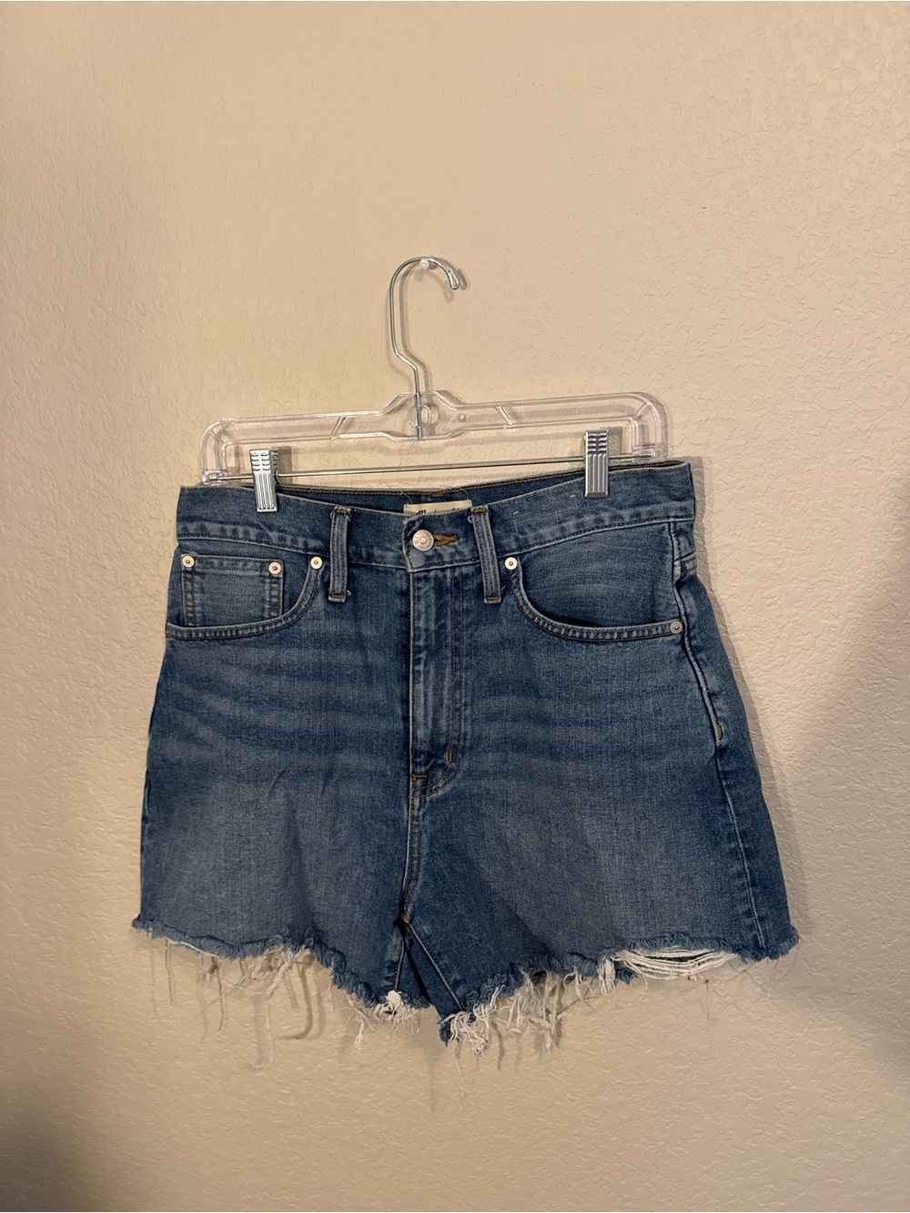 Madewell Medium Blue Frayed-Hem Denim Shorts